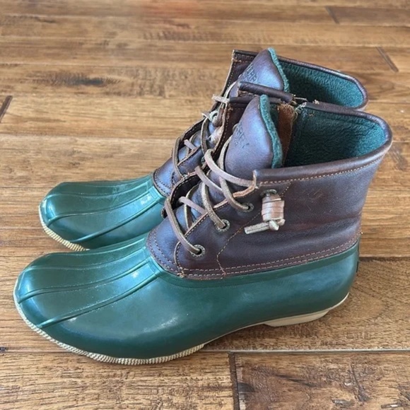 Sperry Top Sider Saltwater Duck Boots Waterproof Leather Rubber Brown Green 7.5 - Picture 6 of 11